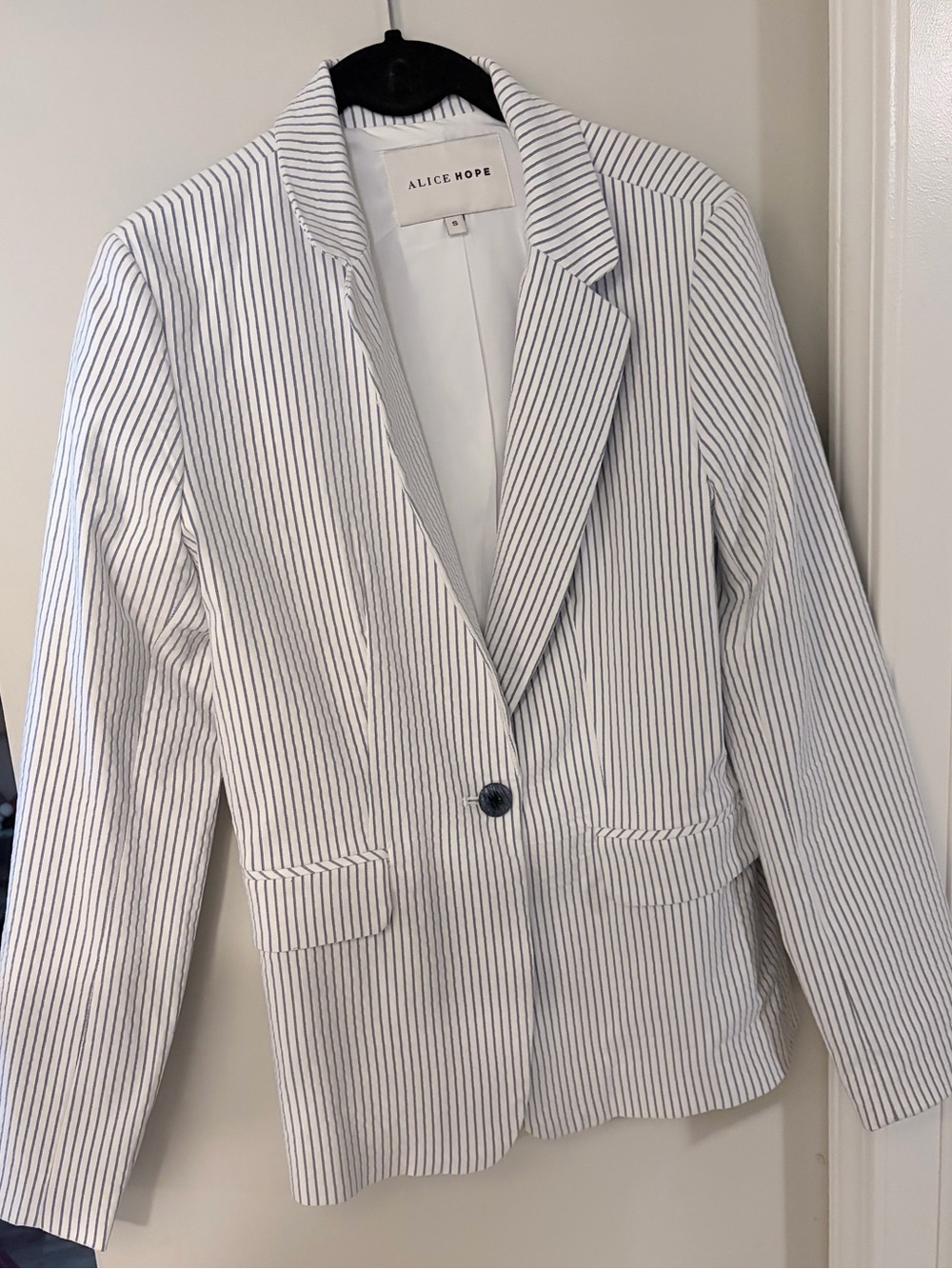White Blazer with Navy Pinstripes